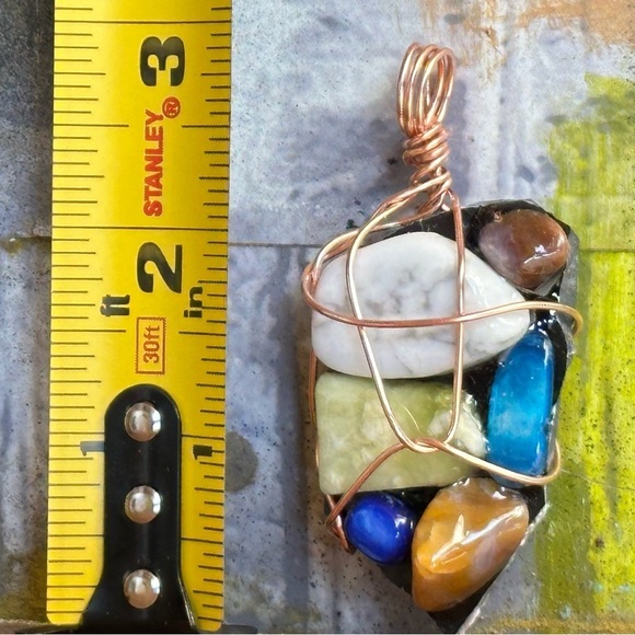 Necklace Pendant, Handmade assemblage Wire Wrapped real Stones Resin Set 4300 G - Picture 5 of 11